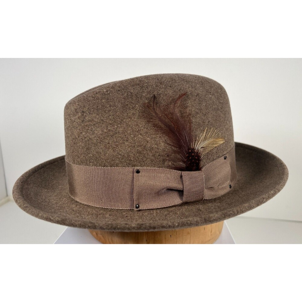 Bailey Oatmeal Brown Large Wool Hat Feather Brown Band Litefelt Water Resistant